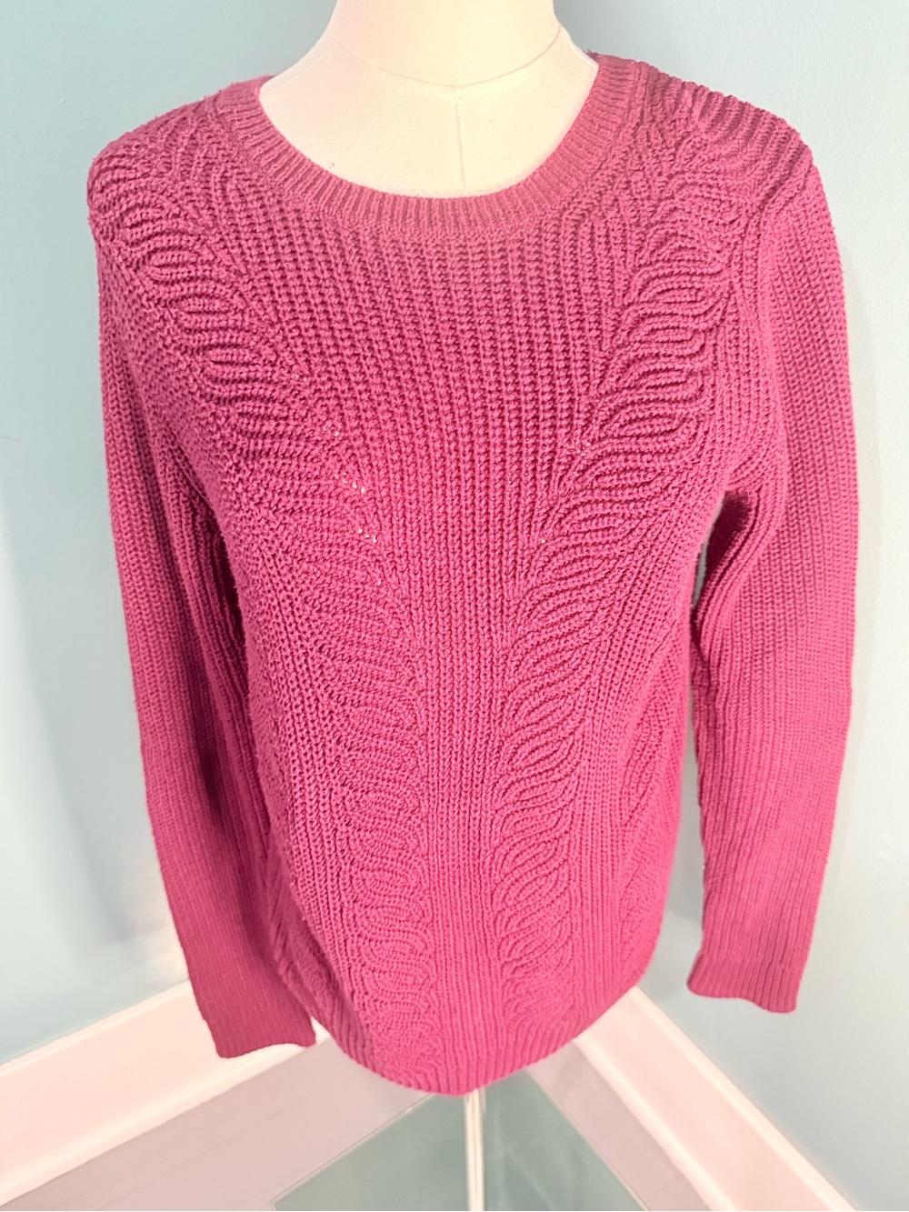 Croft & Barrow Small Cranberry Cable Knit Cotton Blend Sweater